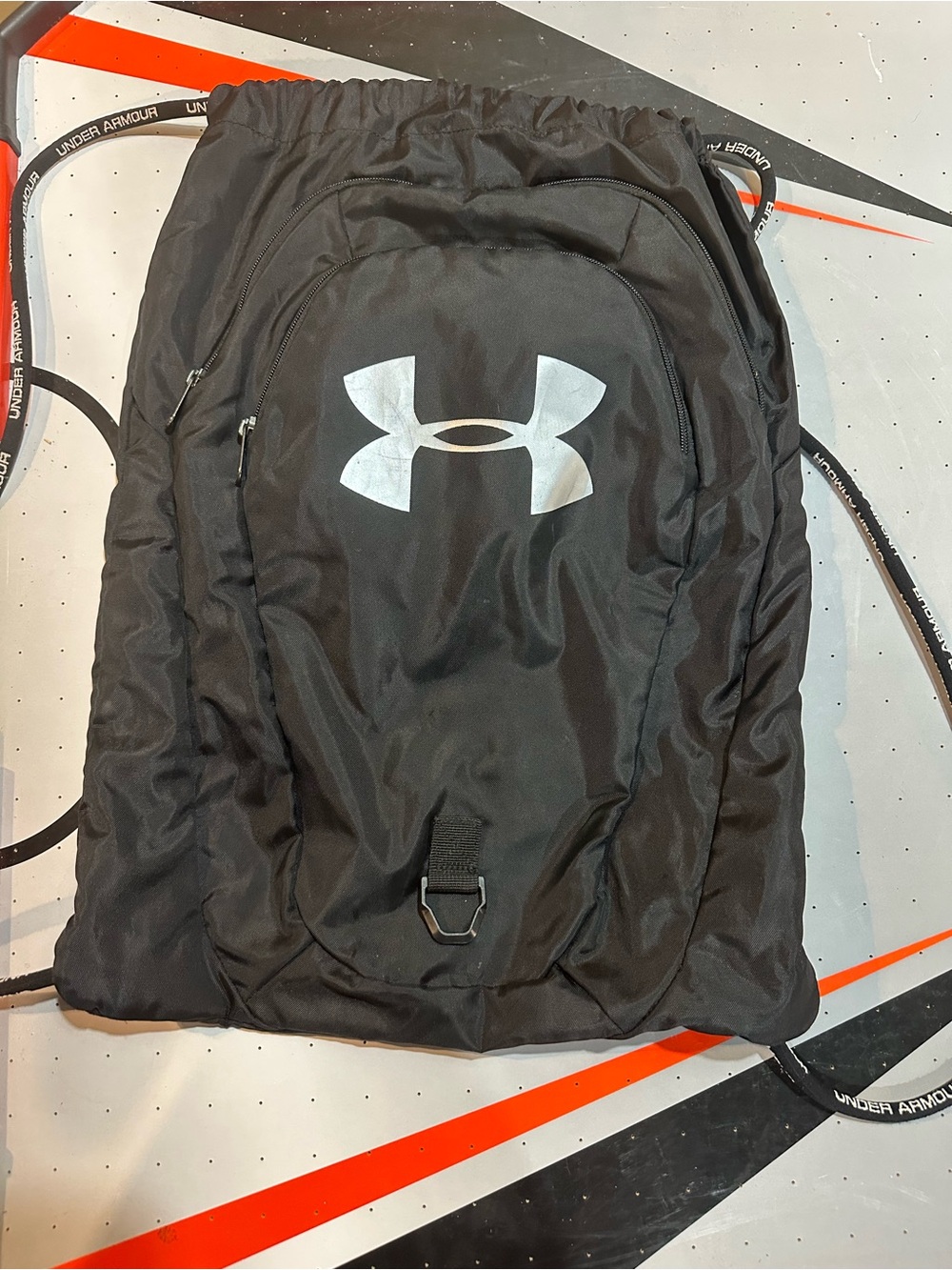 Under Armour Black Drawstring Gym Sack with Front Zip Pocket and Logo